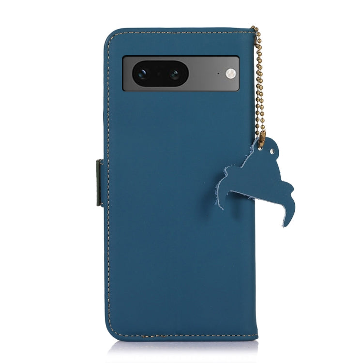 For Google Pixel 7 Genuine Leather Magnetic RFID Leather Phone Case(Blue)