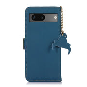 For Google Pixel 7 Genuine Leather Magnetic RFID Leather Phone Case(Blue)