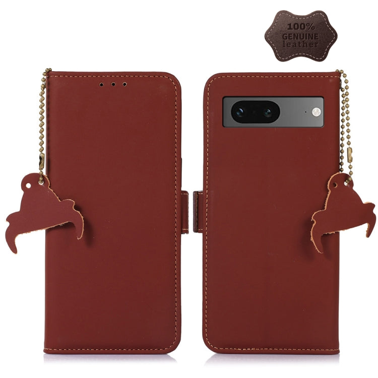 For Google Pixel 7 Genuine Leather Magnetic RFID Leather Phone Case(Coffee)