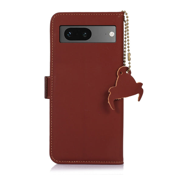 For Google Pixel 7 Genuine Leather Magnetic RFID Leather Phone Case(Coffee)