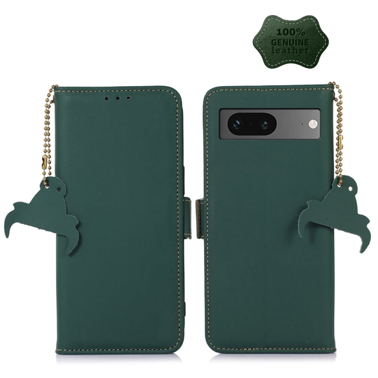 For Google Pixel 7 Genuine Leather Magnetic RFID Leather Phone Case(Green)