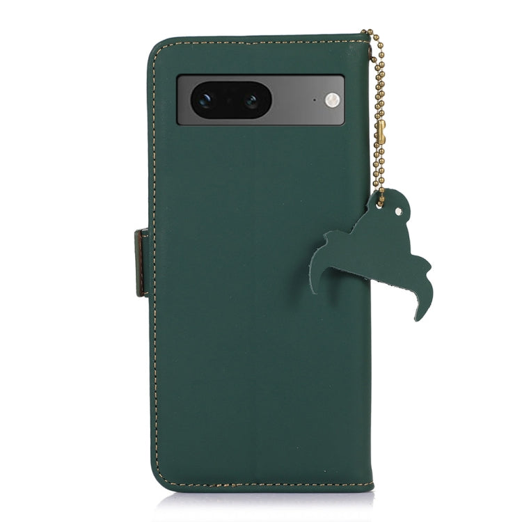 For Google Pixel 7 Genuine Leather Magnetic RFID Leather Phone Case(Green)