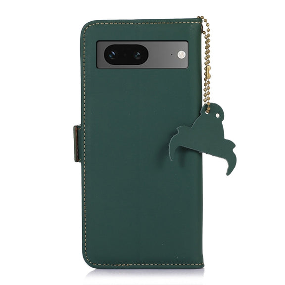 For Google Pixel 7 Genuine Leather Magnetic RFID Leather Phone Case(Green)