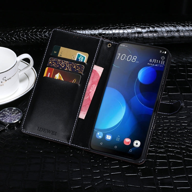 For HTC Desire 19 Plus idewei Crocodile Texture Horizontal Flip Leather Case with Holder & Card Slots & Wallet(Black)