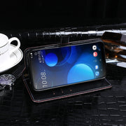 For HTC Desire 19 Plus idewei Crocodile Texture Horizontal Flip Leather Case with Holder & Card Slots & Wallet(Dark Blue)