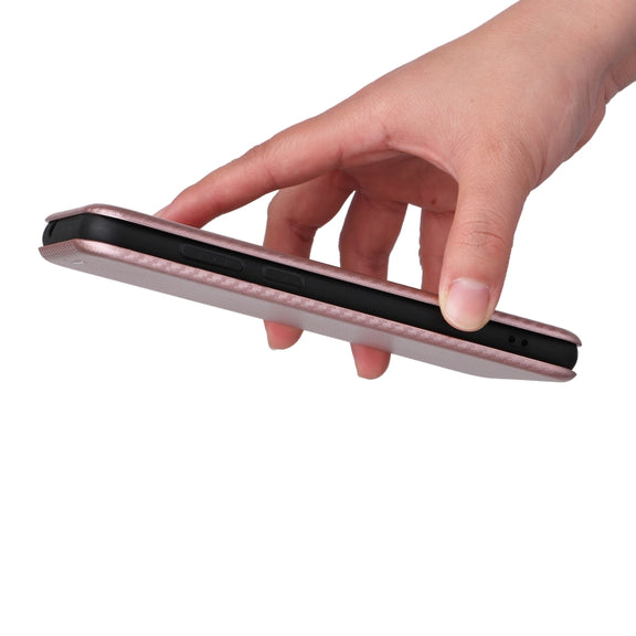 For Blackview A55 Pro Carbon Fiber Texture Horizontal Flip PU Phone Case(Pink)