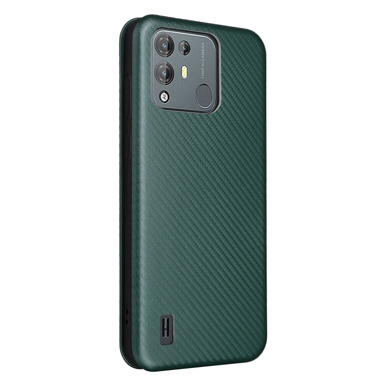 For Blackview A55 Pro Carbon Fiber Texture Horizontal Flip PU Phone Case(Green)