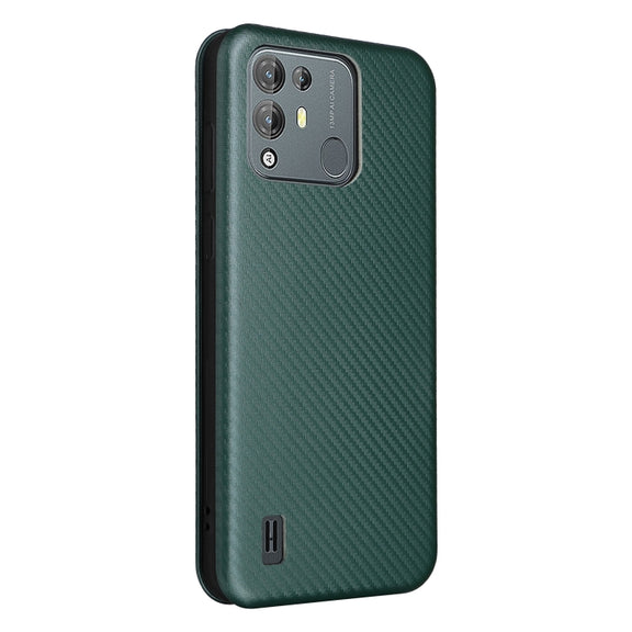 For Blackview A55 Pro Carbon Fiber Texture Horizontal Flip PU Phone Case(Green)