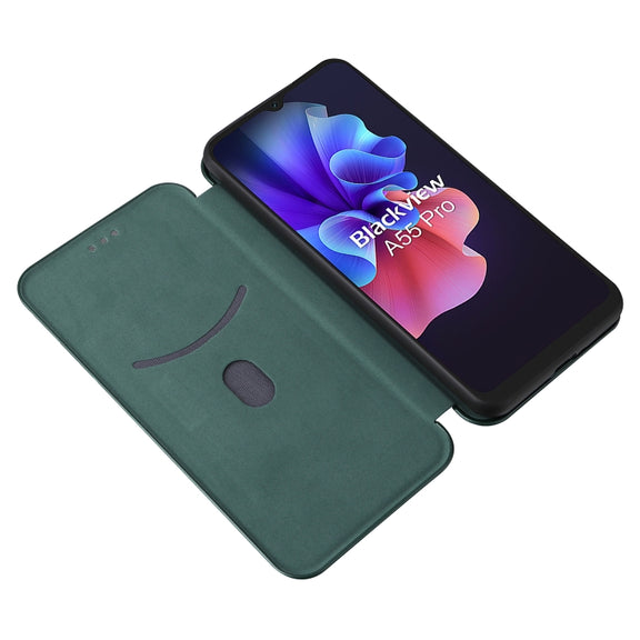For Blackview A55 Pro Carbon Fiber Texture Horizontal Flip PU Phone Case(Green)