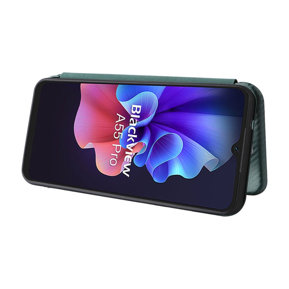 For Blackview A55 Pro Carbon Fiber Texture Horizontal Flip PU Phone Case(Green)