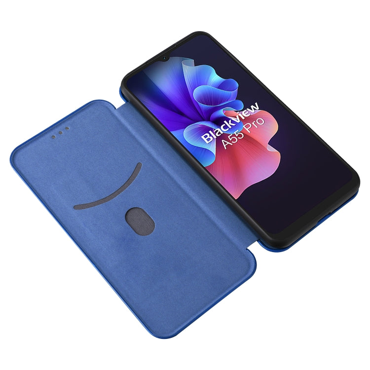 For Blackview A55 Pro Carbon Fiber Texture Horizontal Flip PU Phone Case(Blue)