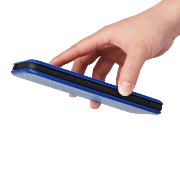For Blackview A55 Pro Carbon Fiber Texture Horizontal Flip PU Phone Case(Blue)