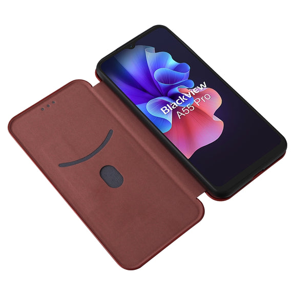 For Blackview A55 Pro Carbon Fiber Texture Horizontal Flip PU Phone Case(Brown)