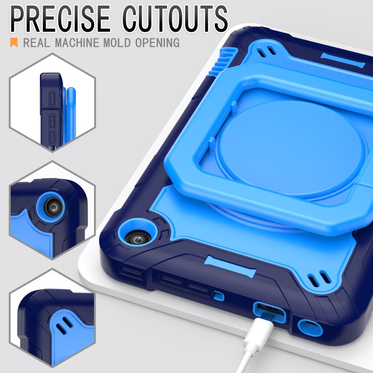 For Amazon Kindle Fire 7 2022 Silicone + PC Bracelet Holder Tablet Case(Navy Blue + Blue)