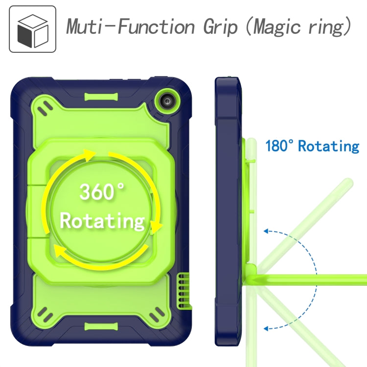 For Amazon Kindle Fire 7 2022 Silicone + PC Bracelet Holder Tablet Case(Navy Blue + Yellow Green)