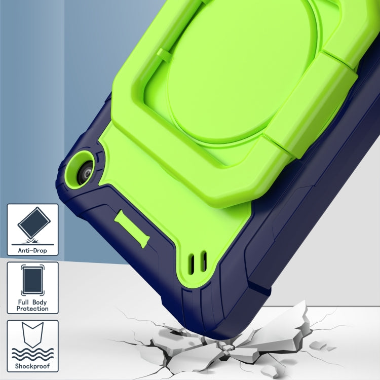 For Amazon Kindle Fire 7 2022 Silicone + PC Bracelet Holder Tablet Case(Navy Blue + Yellow Green)