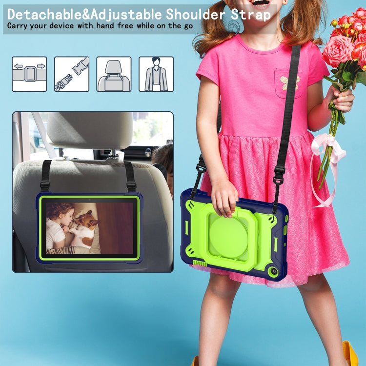 For Amazon Kindle Fire 7 2022 Silicone + PC Bracelet Holder Tablet Case(Navy Blue + Yellow Green)