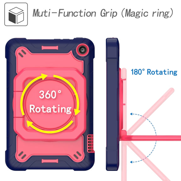For Amazon Kindle Fire 7 2022 Silicone + PC Bracelet Holder Tablet Case(Navy Blue + Rose Red)
