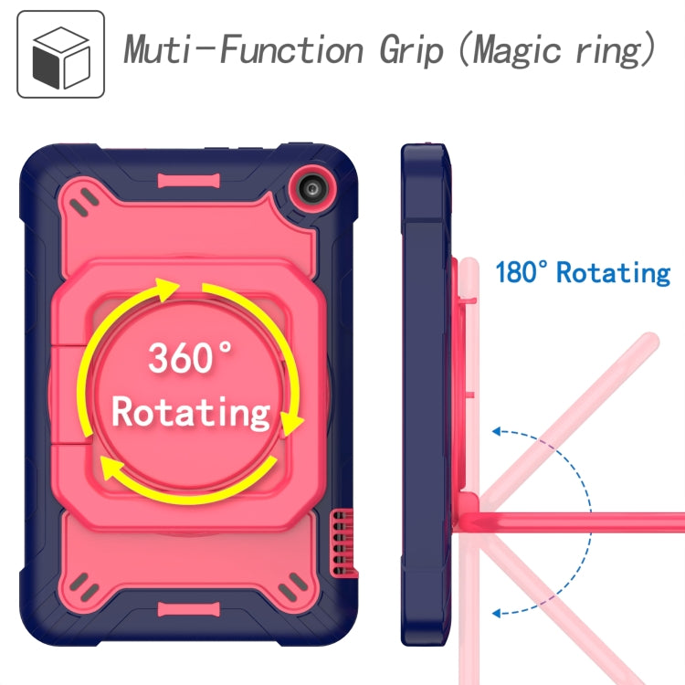 For Amazon Kindle Fire 7 2022 Silicone + PC Bracelet Holder Tablet Case(Navy Blue + Rose Red)