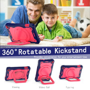 For Amazon Kindle Fire 7 2022 Silicone + PC Bracelet Holder Tablet Case(Navy Blue + Rose Red)