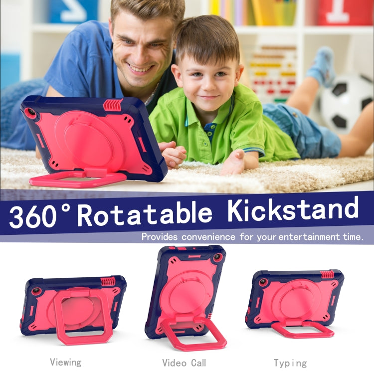 For Amazon Kindle Fire 7 2022 Silicone + PC Bracelet Holder Tablet Case(Navy Blue + Rose Red)