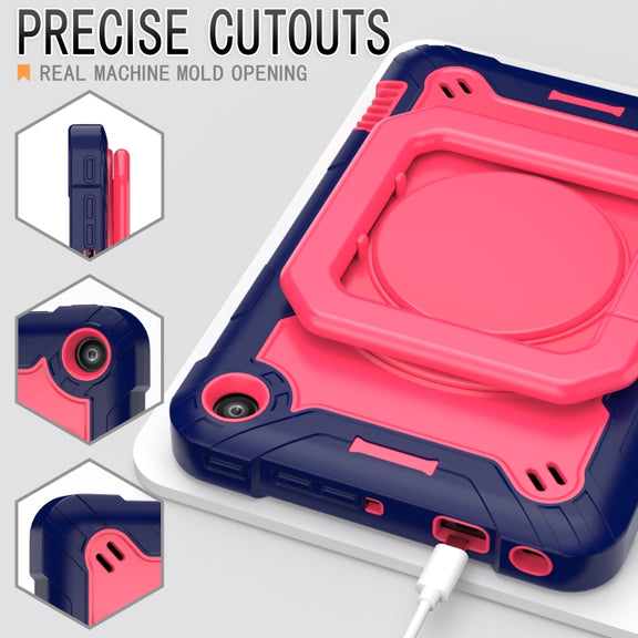 For Amazon Kindle Fire 7 2022 Silicone + PC Bracelet Holder Tablet Case(Navy Blue + Rose Red)