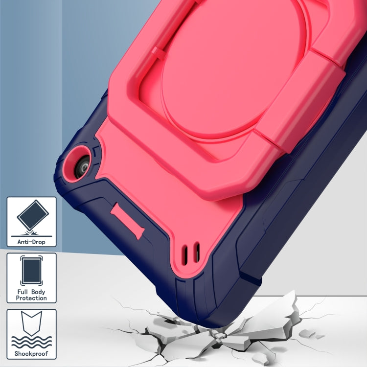 For Amazon Kindle Fire 7 2022 Silicone + PC Bracelet Holder Tablet Case(Navy Blue + Rose Red)