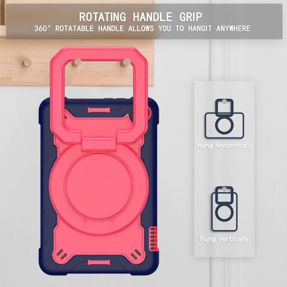 For Amazon Kindle Fire 7 2022 Silicone + PC Bracelet Holder Tablet Case(Navy Blue + Rose Red)