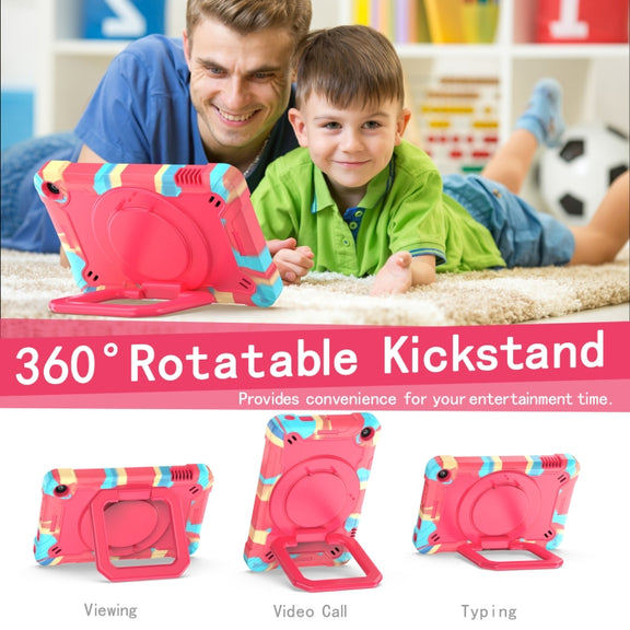 For Amazon Kindle Fire 7 2022 Silicone + PC Bracelet Holder Tablet Case(Camouflage + Rose Red)