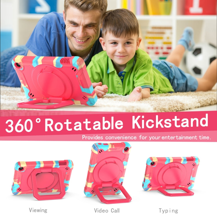 For Amazon Kindle Fire 7 2022 Silicone + PC Bracelet Holder Tablet Case(Camouflage + Rose Red)