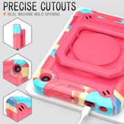 For Amazon Kindle Fire 7 2022 Silicone + PC Bracelet Holder Tablet Case(Camouflage + Rose Red)