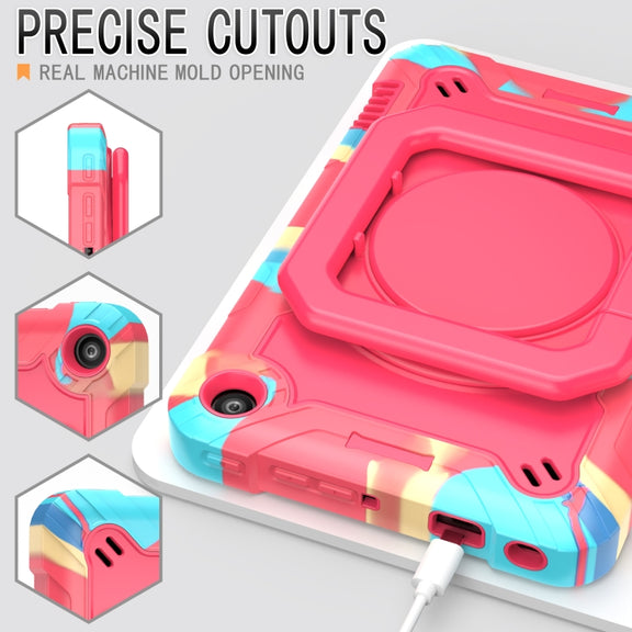 For Amazon Kindle Fire 7 2022 Silicone + PC Bracelet Holder Tablet Case(Camouflage + Rose Red)