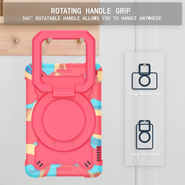 For Amazon Kindle Fire 7 2022 Silicone + PC Bracelet Holder Tablet Case(Camouflage + Rose Red)