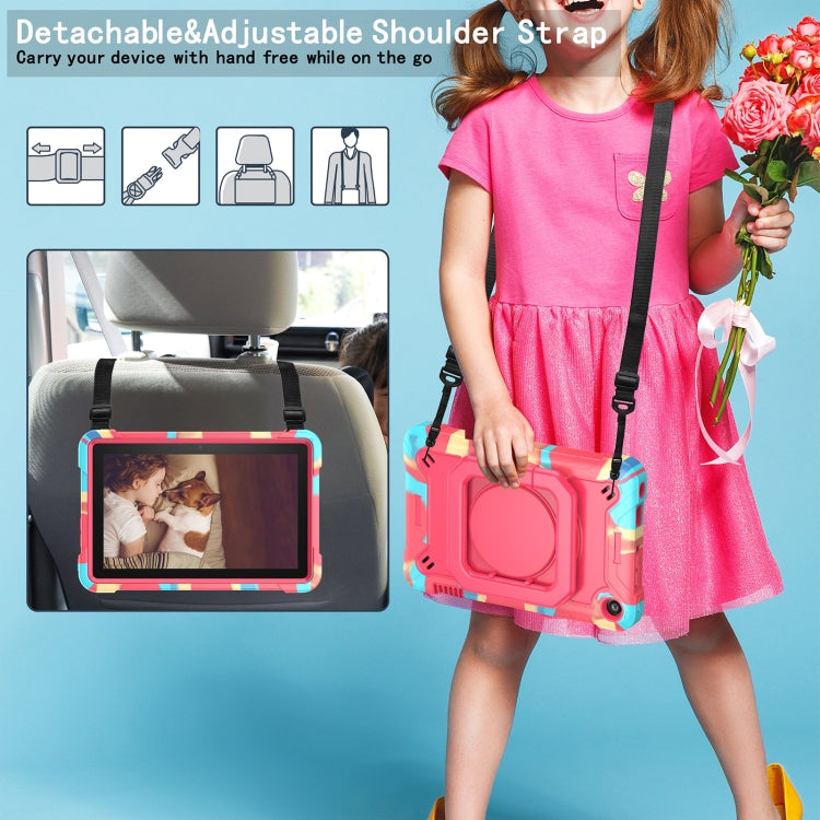 For Amazon Kindle Fire 7 2022 Silicone + PC Bracelet Holder Tablet Case(Camouflage + Rose Red)