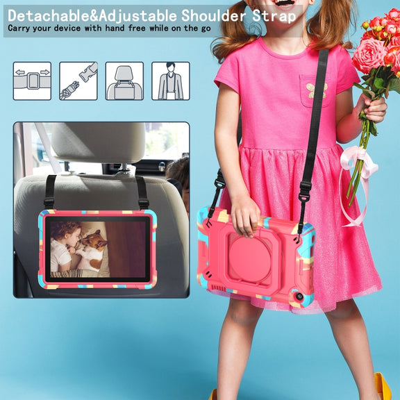 For Amazon Kindle Fire 7 2022 Silicone + PC Bracelet Holder Tablet Case(Camouflage + Rose Red)