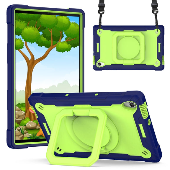 For Lenovo Tab M10 HD 2nd Gen Silicone + PC Bracelet Holder Tablet Case(Navy Blue + Yellow Green)