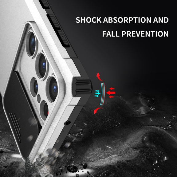For Samsung Galaxy S23 Ultra 5G Stereoscopic Holder Sliding Camshield Phone Case(White)