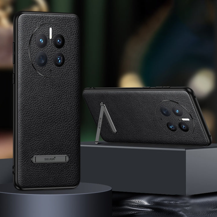 For Huawei Mate 50 Pro SULADA Invisible Bracket Leather Back Cover Phone Case(Black)