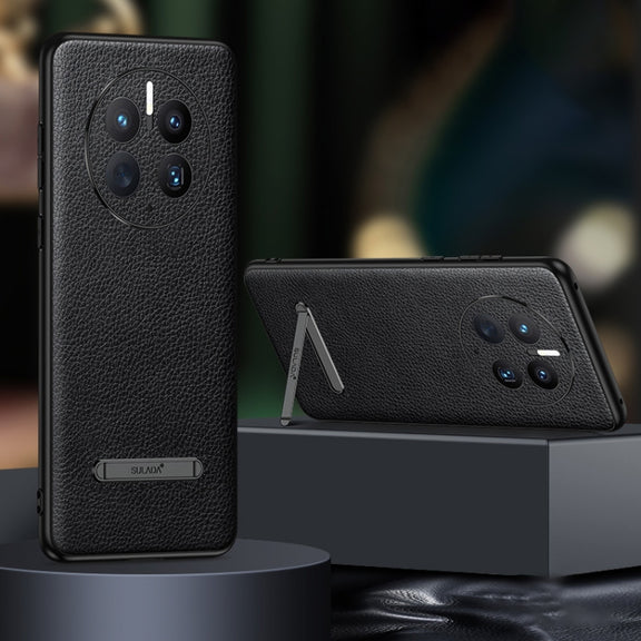 For Huawei Mate 50 Pro SULADA Invisible Bracket Leather Back Cover Phone Case(Black)
