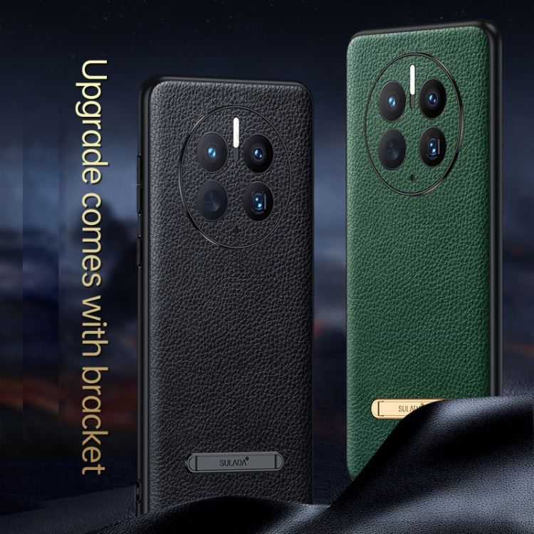 For Huawei Mate 50 Pro SULADA Invisible Bracket Leather Back Cover Phone Case(Black)