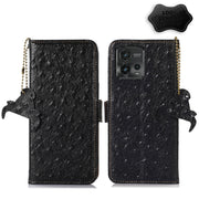 For Motorola Moto G72 4G Ostrich Pattern Genuine Leather RFID Phone Case(Black)