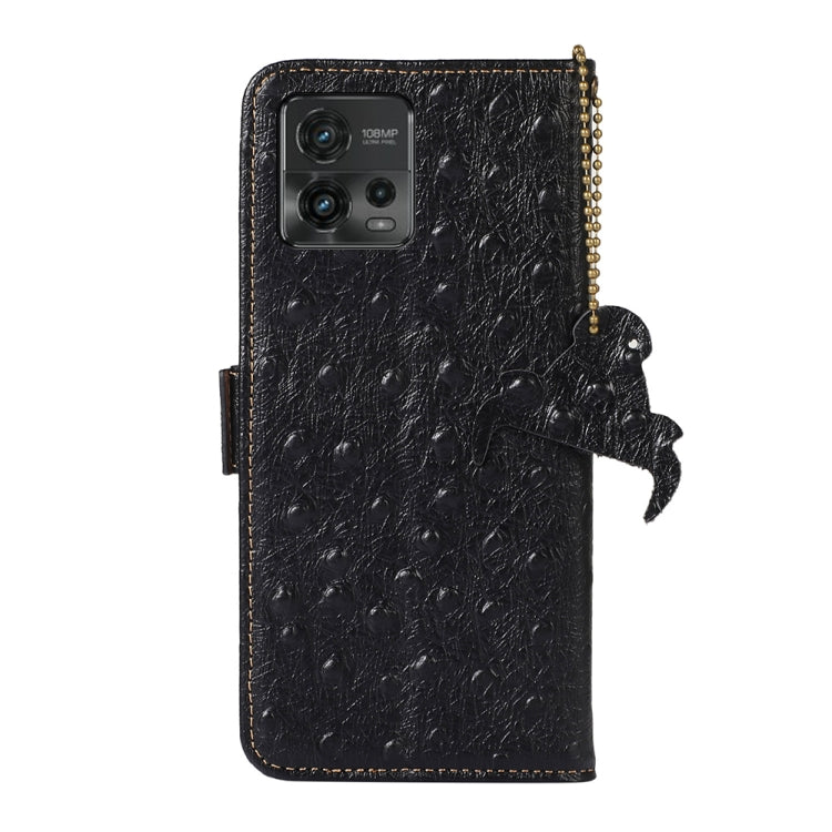 For Motorola Moto G72 4G Ostrich Pattern Genuine Leather RFID Phone Case(Black)