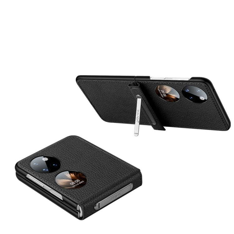 For Huawei P50 Pocket SULADA Invisible Bracket Leather Back Cover Phone Case(Black)
