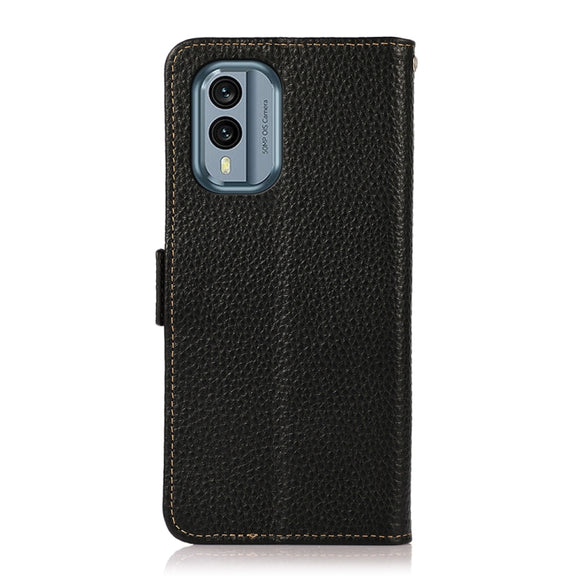 For Nokia X30 5G KHAZNEH Side-Magnetic Litchi Genuine Leather RFID Phone Case(Black)