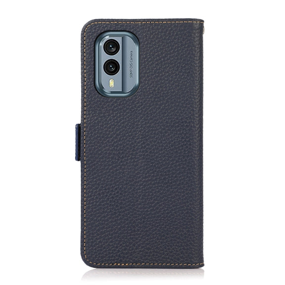 For Nokia X30 5G KHAZNEH Side-Magnetic Litchi Genuine Leather RFID Phone Case(Blue)