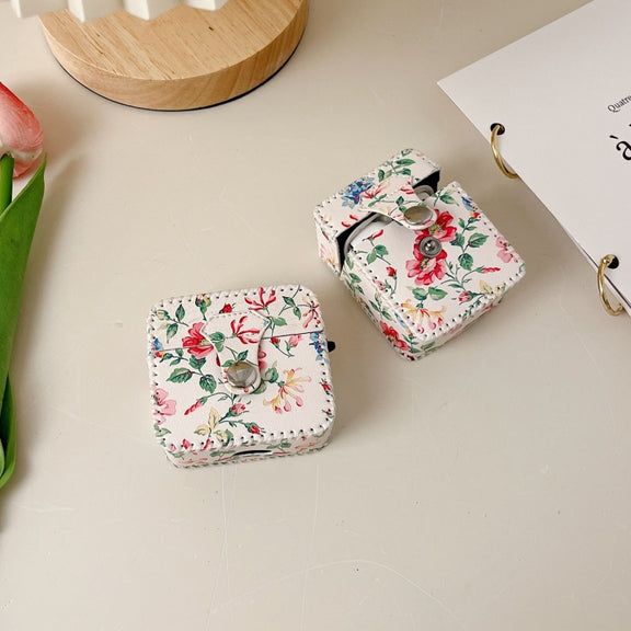 For AirPods Pro White Floral PU Leather Wireless Earphone Case