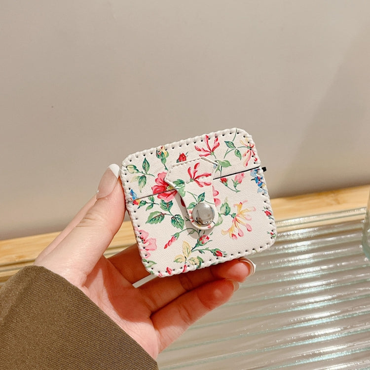 For AirPods Pro White Floral PU Leather Wireless Earphone Case