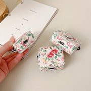 For AirPods 1/2 White Floral PU Leather Wireless Earphone Case