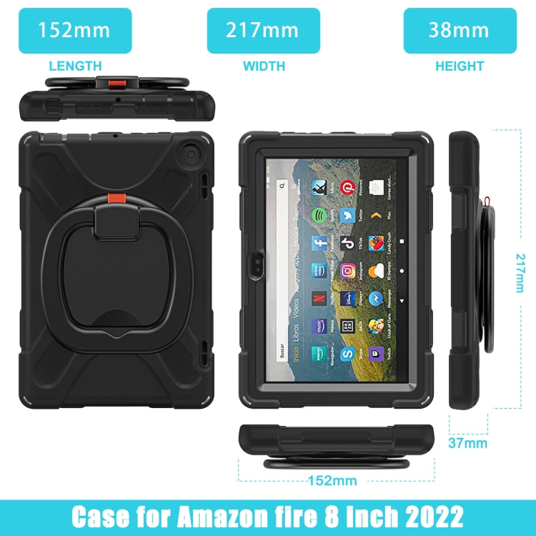 For Amazon Fire HD 8 2022 Silicone + PC Protective Tablet Case with Holder & Shoulder Strap(Black)