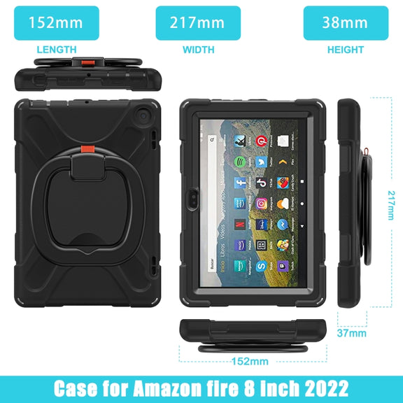For Amazon Fire HD 8 2022 Silicone + PC Protective Tablet Case with Holder & Shoulder Strap(Black)